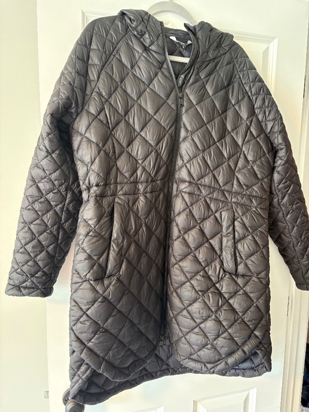 Athleta Black Quilted Hooded Long Jacket XL